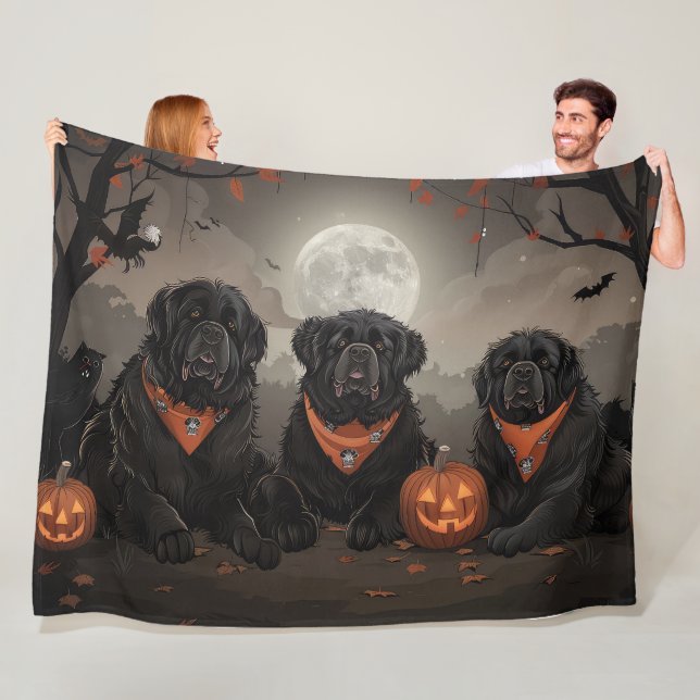 Newfoundland Halloween Spooky Fleece Blanket (In Situ)