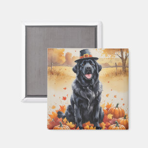 Newfoundland In Autumn Leaves Thanksgiving Art  Magnet