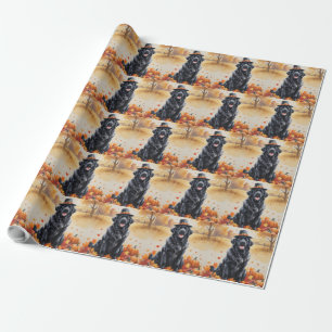Newfoundland In Autumn Leaves Thanksgiving Art Wrapping Paper
