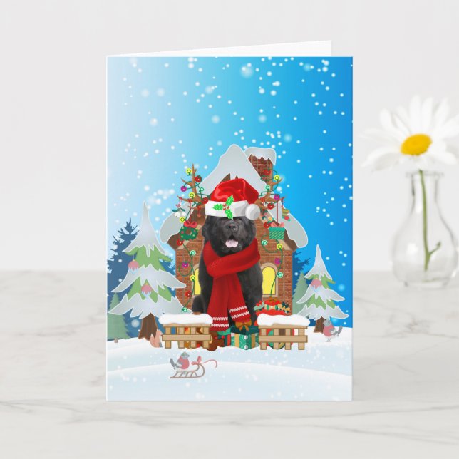 Newfoundland in snow with Christmas gifts Card (Small Plant)