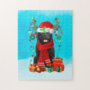 Newfoundland in snow with Christmas gifts Jigsaw Puzzle