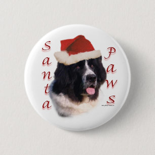 Newfoundland (landseer) Santa Paws 6 Cm Round Badge