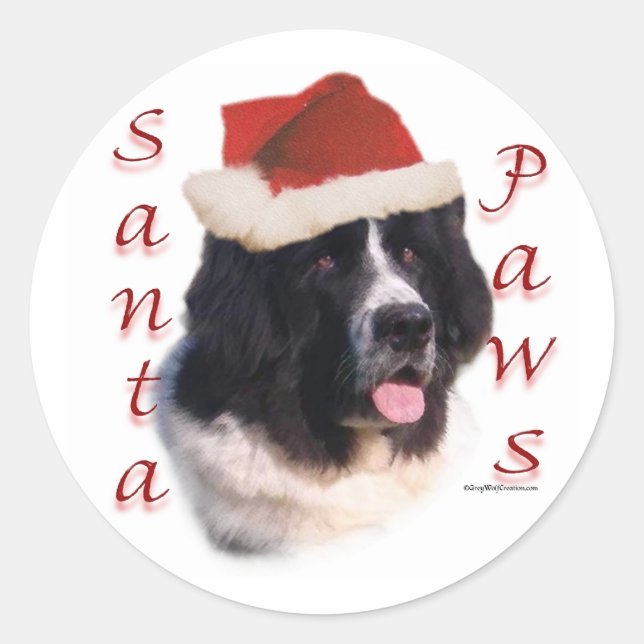 Newfoundland (landseer) Santa Paws Classic Round Sticker (Front)