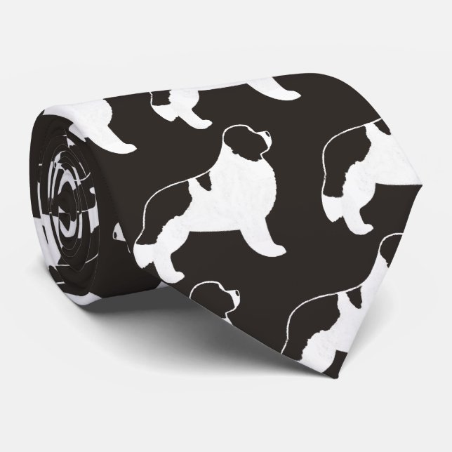Newfoundland Landseer Silhouettes Pattern Dogs Tie (Rolled)
