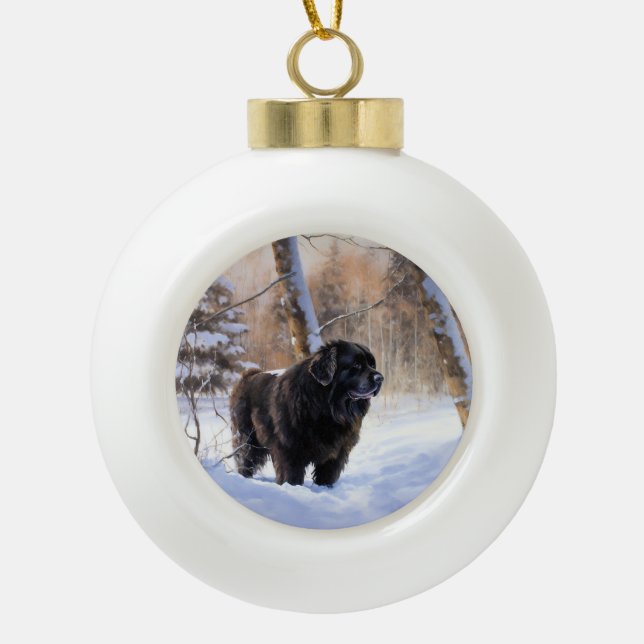 Newfoundland Let It Snow Christmas  Ceramic Ball Christmas Ornament (Front)