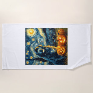 Newfoundland Newfie Cute Dog Halloween Jack O Lant Beach Towel