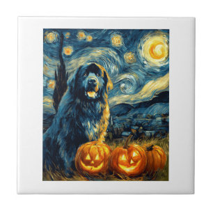 Newfoundland Newfie Cute Dog Halloween Jack O Lant Ceramic Tile