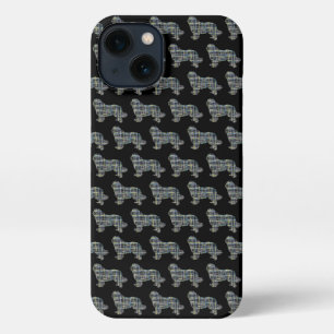 Newfoundland Newfie Dog Cute Silhouette Grid Black iPhone 13 Case