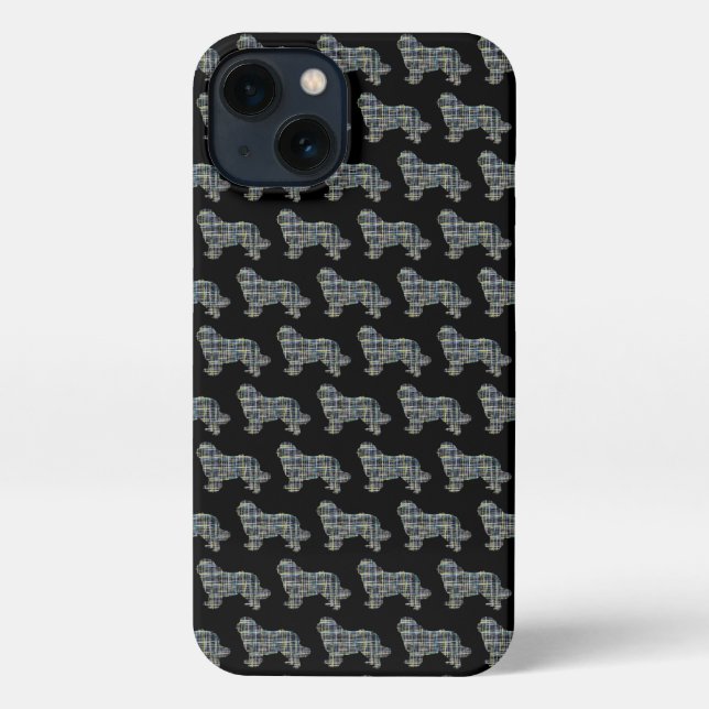 Newfoundland Newfie Dog Cute Silhouette Grid Black iPhone Case (Back)