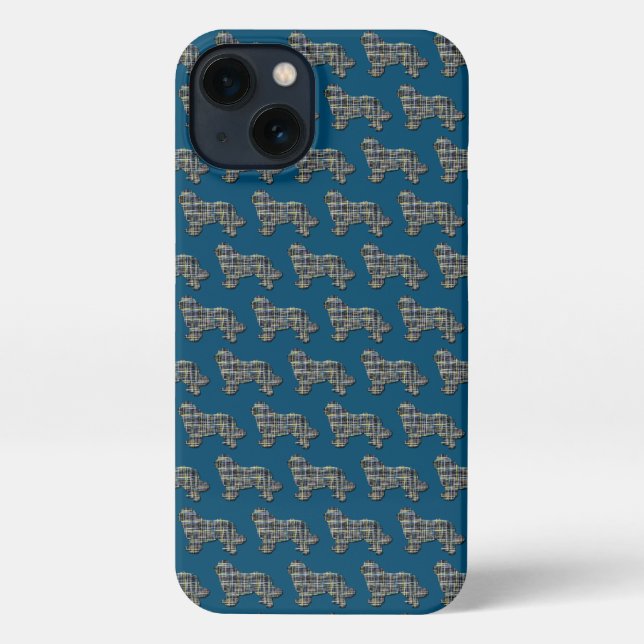Newfoundland Newfie Dog Cute Silhouette Grid Blue iPhone Case (Back)
