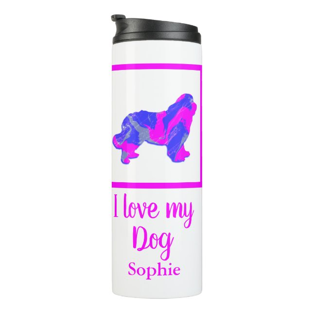 Newfoundland / Newfie Dog Hot Pink&Blue Silhouette Thermal Tumbler (Rotated Right)