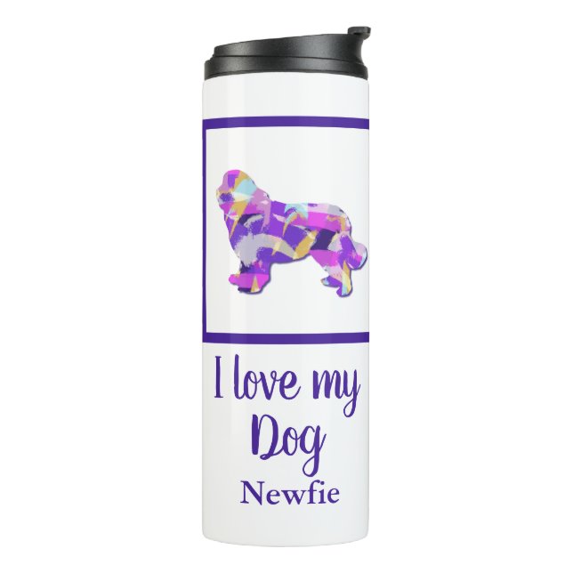 Newfoundland / Newfie Dog Silhouette Purple PY&B  Thermal Tumbler (Rotated Left)