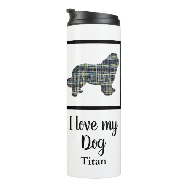 Newfoundland / Newfie Dog Y&B Grid Silhouette Thermal Tumbler (Rotated Right)