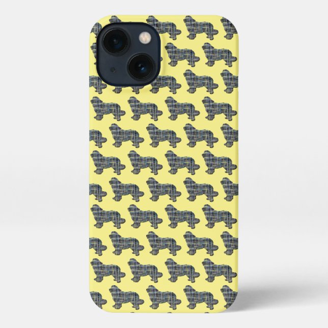 Newfoundland Newfie DogCute Silhouette Grid Yellow iPhone Case (Back)
