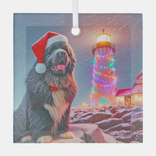 Newfoundland Next to Christmas Lighthouse Glass Tree Decoration