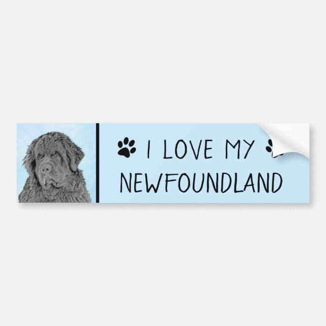 Newfoundland Painting - Cute Original Dog Art Bumper Sticker (Front)