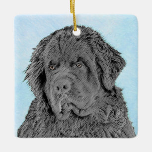 Newfoundland Painting - Cute Original Dog Art Ceramic Ornament