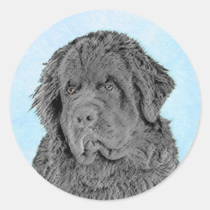 Newfoundland Painting - Cute Original Dog Art Classic Round Sticker