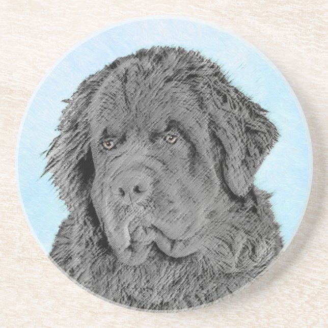 Newfoundland Painting - Cute Original Dog Art Coaster (Front)