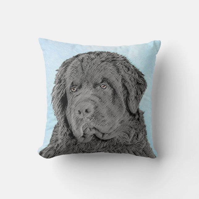 Newfoundland Painting - Cute Original Dog Art Cushion (Front)