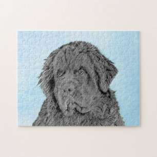 Newfoundland Painting - Cute Original Dog Art Jigsaw Puzzle