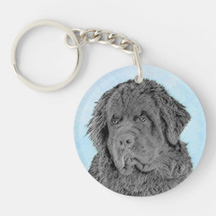 Newfoundland Painting - Cute Original Dog Art Key Ring