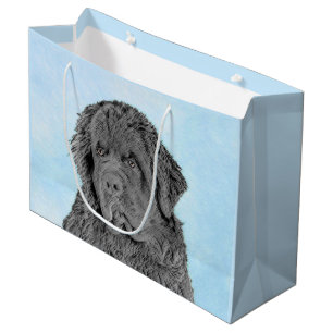Newfoundland Painting - Cute Original Dog Art Large Gift Bag
