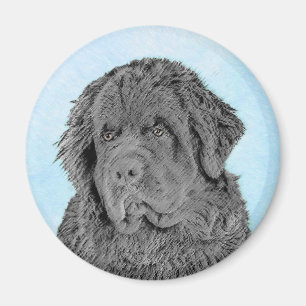 Newfoundland Painting - Cute Original Dog Art Magnet