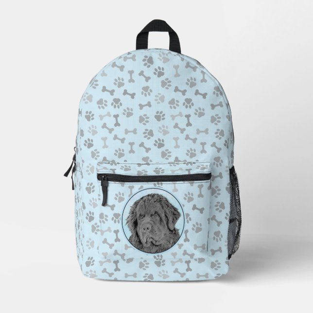 Newfoundland Painting - Cute Original Dog Art Printed Backpack (Front)