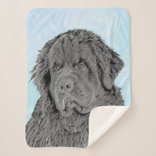 Newfoundland Painting - Cute Original Dog Art Sherpa Blanket