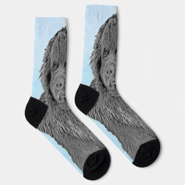 Newfoundland Painting - Cute Original Dog Art Socks (Right)
