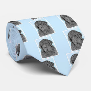 Newfoundland Painting - Cute Original Dog Art Tie