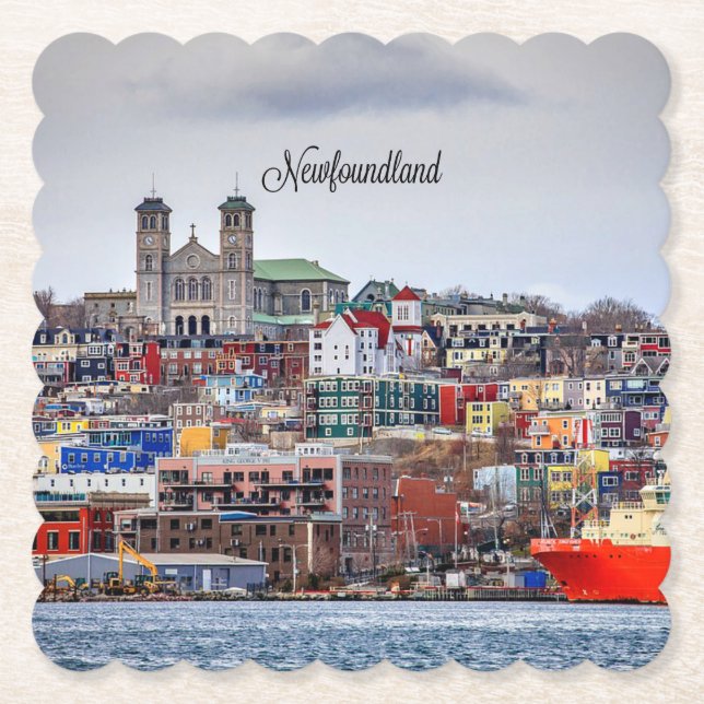 Newfoundland, panoramic cityscape photograph paper coaster (Front)