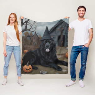 Newfoundland Pumpkins Halloween Scary  Fleece Blanket