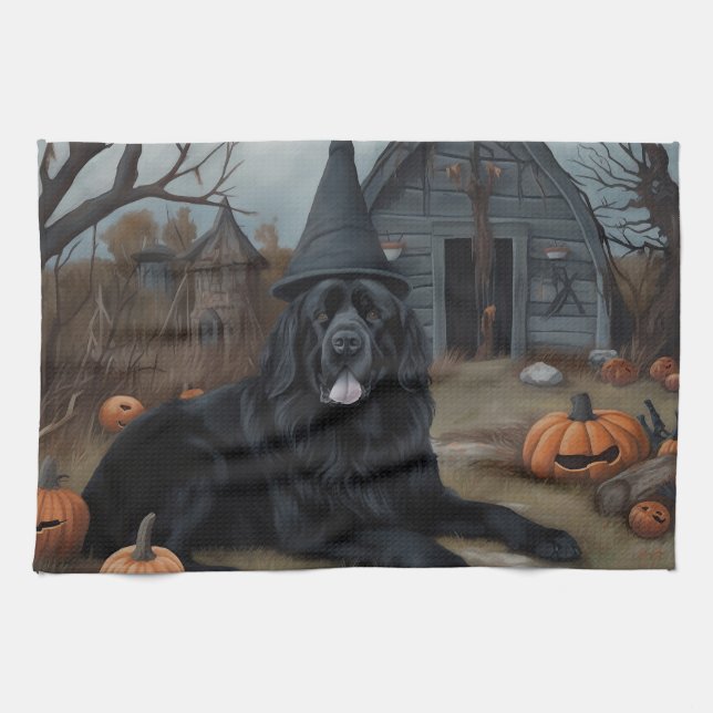 Newfoundland Pumpkins Halloween Scary  Tea Towel (Horizontal)