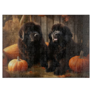 Newfoundland Puppy Autumn Delight Pumpkin Cutting Board