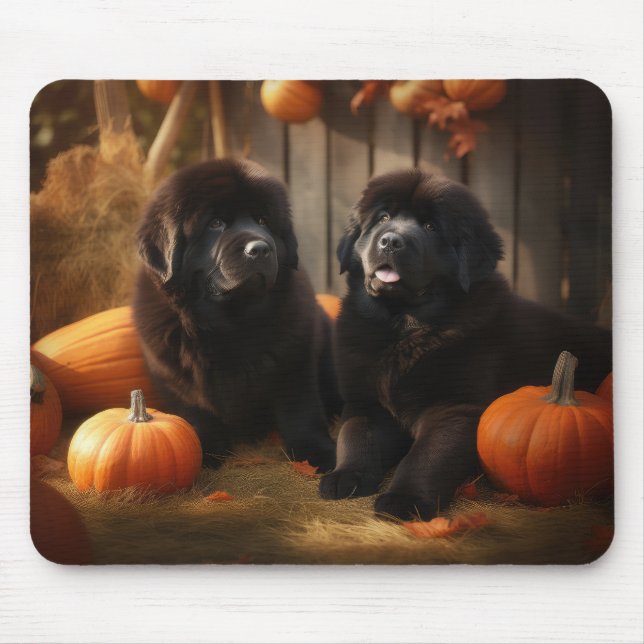 Newfoundland Puppy Autumn Delight Pumpkin Mouse Pad (Front)