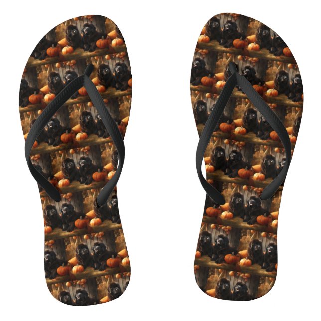 Newfoundland Puppy Autumn Delight Pumpkin Thongs (Footbed)