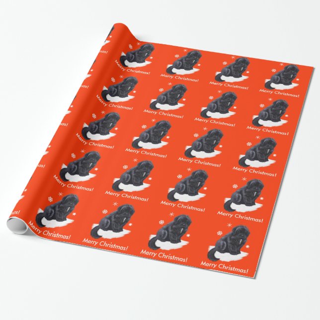 Newfoundland Puppy in the Snow Merry Christmas Wrapping Paper (Unrolled)