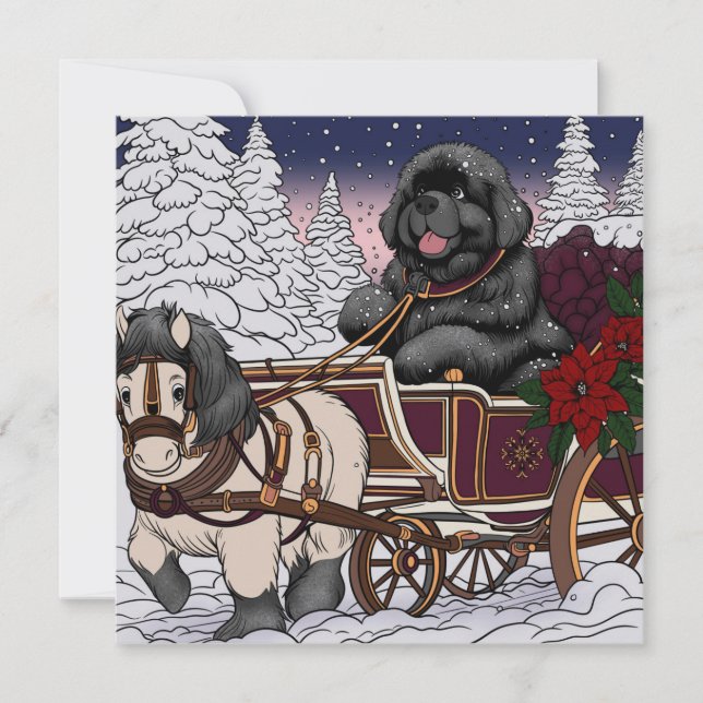 Newfoundland Santa Sleigh  Holiday Card (Front)