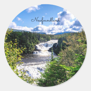 Newfoundland, scenic waterfall, classic round sticker