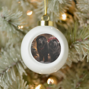 Newfoundland Snowy Sleigh Christmas Decor Ceramic Ball Christmas Ornament