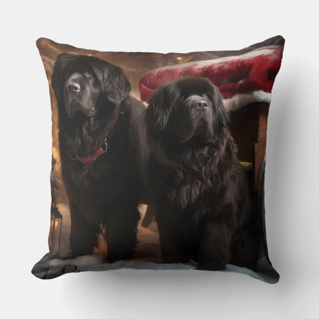 Newfoundland Snowy Sleigh Christmas Decor Cushion (Front)