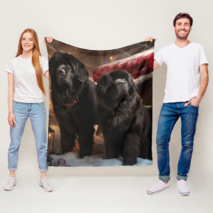 Newfoundland Snowy Sleigh Christmas Decor Fleece Blanket