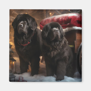 Newfoundland Snowy Sleigh Christmas Decor Magnet