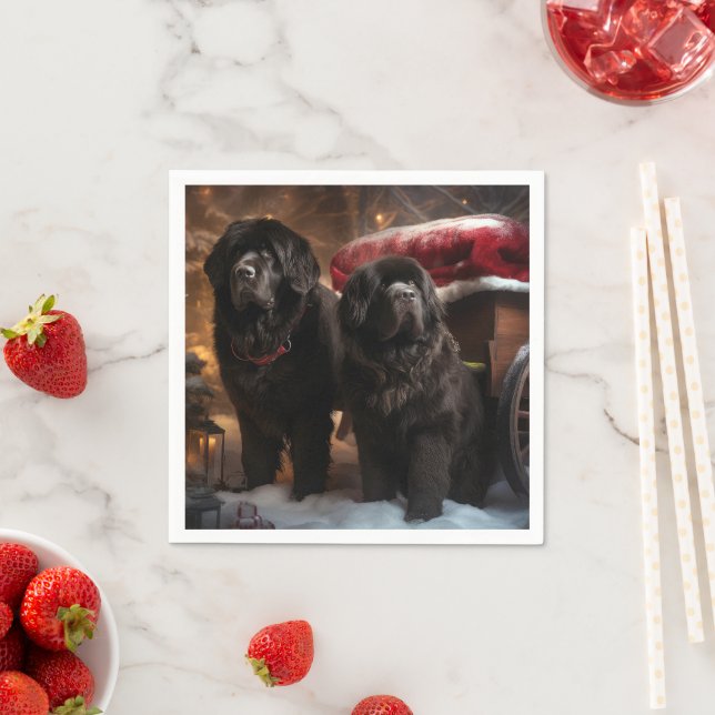 Newfoundland Snowy Sleigh Christmas Decor Napkin (Insitu)