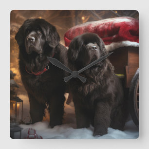 Newfoundland Snowy Sleigh Christmas Decor Square Wall Clock
