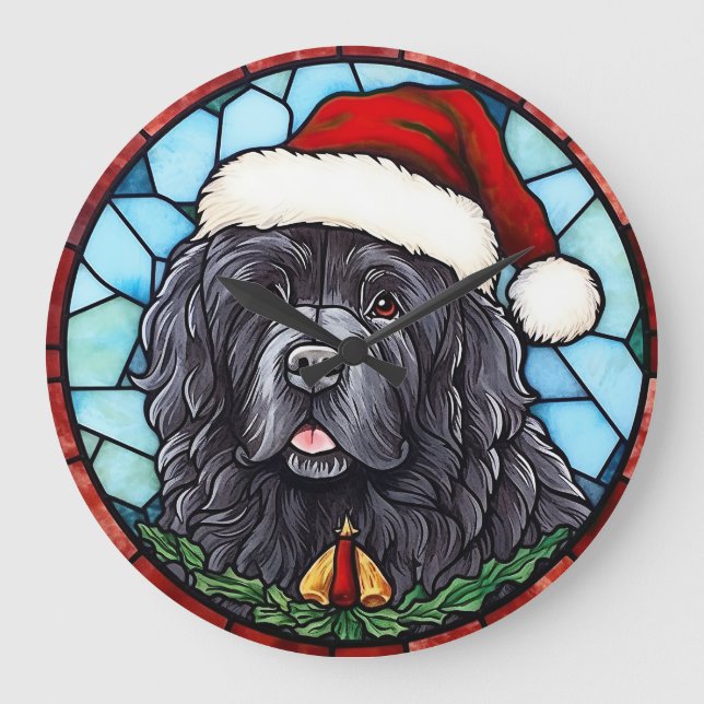 Newfoundland Stained Glass Christmas Large Clock (Front)