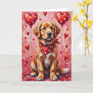 Newfoundland Valentine’s Day Dog with Hearts Red Card
