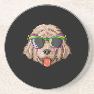 Newfoundland wearing glasses and mask present coaster